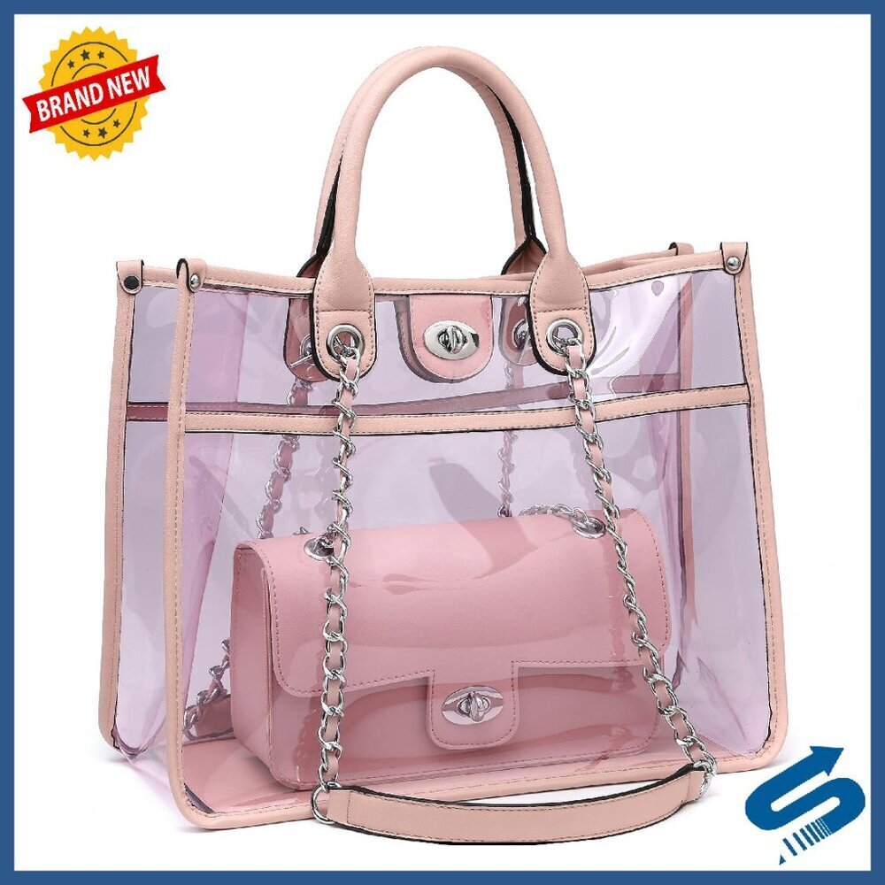 Large Clear Tote Bag Stadium Approved Crossbody 2-in-1 Shoulder Work Bag